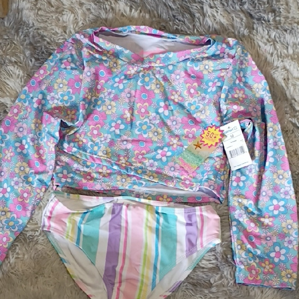 Magic Kids Floral and Striped Rashguard Set